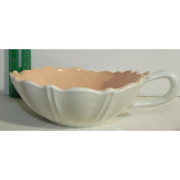 Vtg Lot of 3 Anchor Hocking White Peach Handled Candy Dish nappy leaf cup bowl - Picture 3 of 9